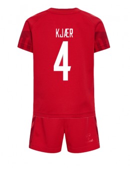 Billige Danmark Simon Kjaer #4 Hjemmedraktsett Barn VM 2022 Kortermet (+ Korte bukser)